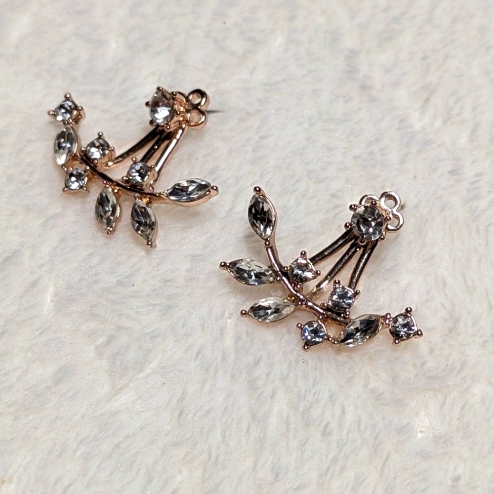 Elegant Rose Goldtone & Clear Crystal Pierced Earrings - Picture 6 of 9